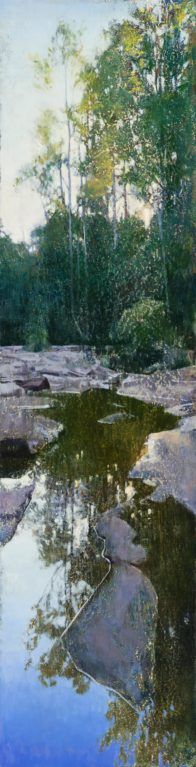 AJ Taylor, Last Light, Rocky Creek, 2020, oil on board, 121.5 x 31 cm