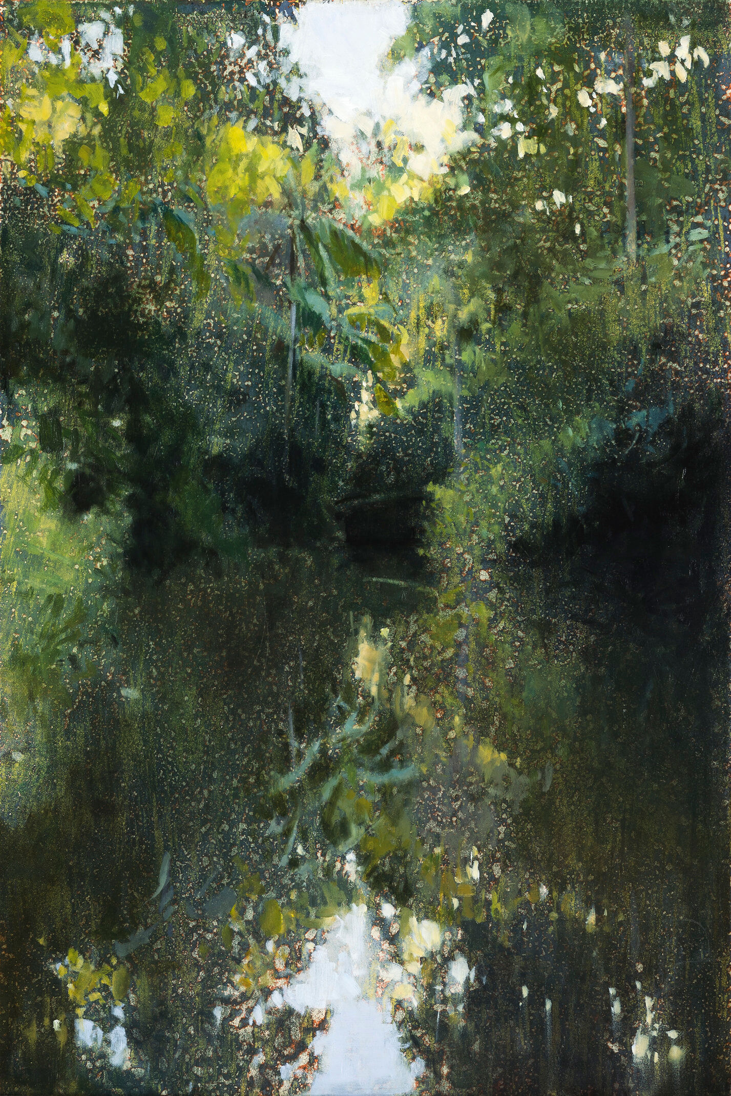 AJ Taylor, Palms and Reflection, 2020, oil on board, 46 x 30.5 cm